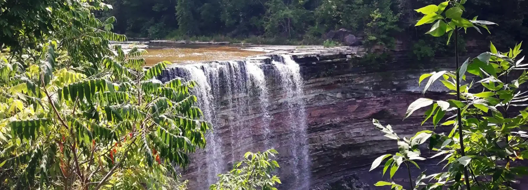 Ball’s Falls waterfall cascading over rugged cliffs, surrounded by lush trails and natural beauty.